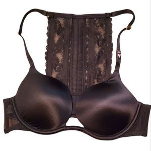 NWT Victoria's Secret 34B Bra Black Plunge Back Lace